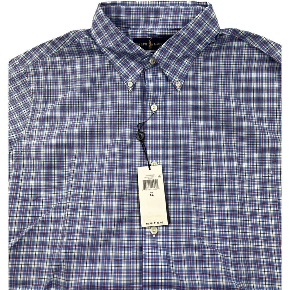 New Ralph Lauren Men US XL Blue Plaid Shirt Long Sleeve Button Down  MSRP $148 - Picture 4 of 5